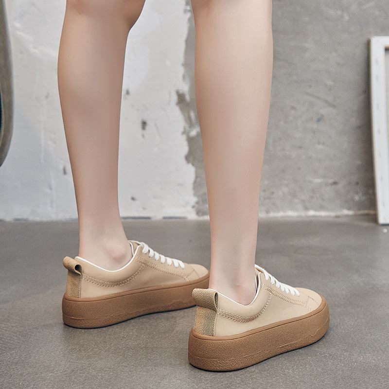 Franco Casual Sneaker I Läder För Kvinnor Med Snören - Beige
