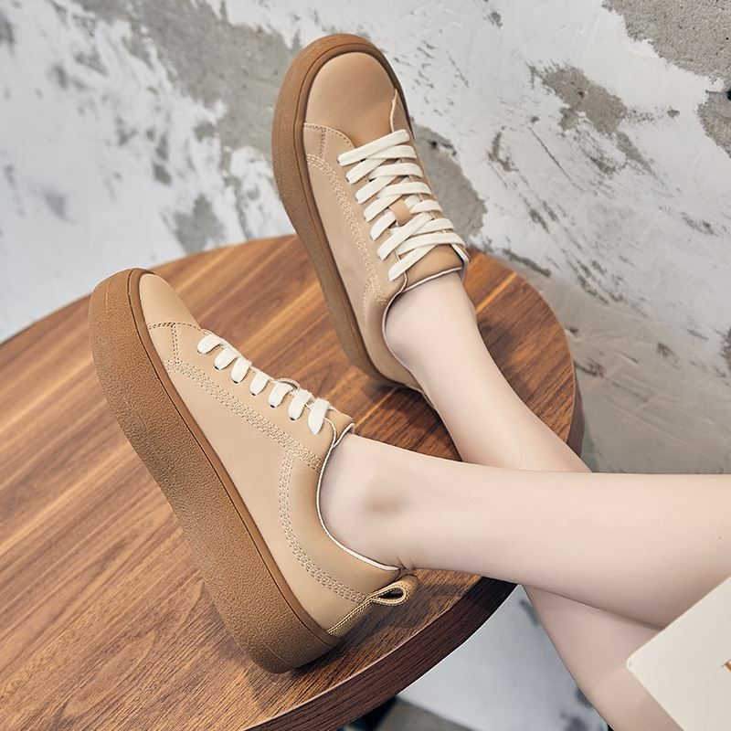 Franco Casual Sneaker I Läder För Kvinnor Med Snören - Beige