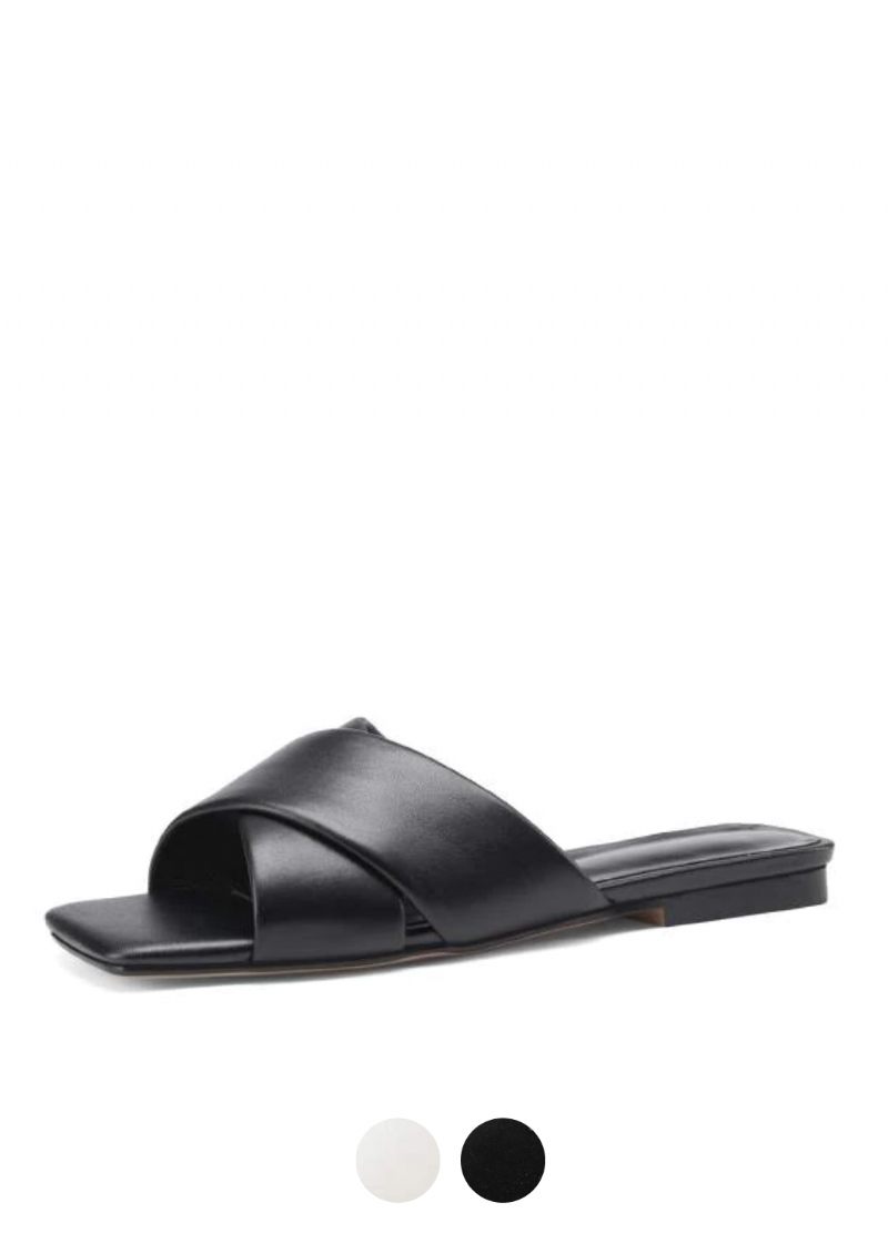 Gal Dam Läder Platt Svart Sandal