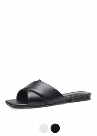 Gal Dam Läder Platt Svart Sandal