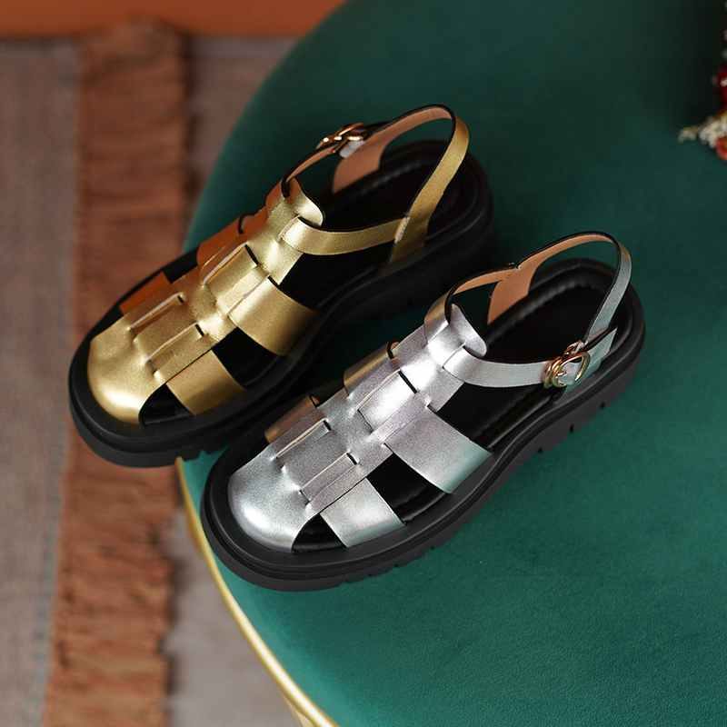 Gisa Lädersandal För Kvinnor - Guld