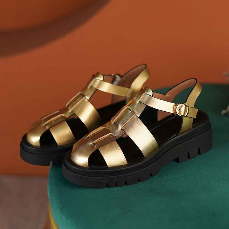 Gisa Lädersandal För Kvinnor - Guld