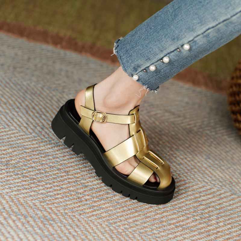 Gisa Lädersandal För Kvinnor - Guld
