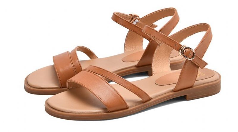 Glenda Platt Sommarlädersandal För Kvinnor - Brun
