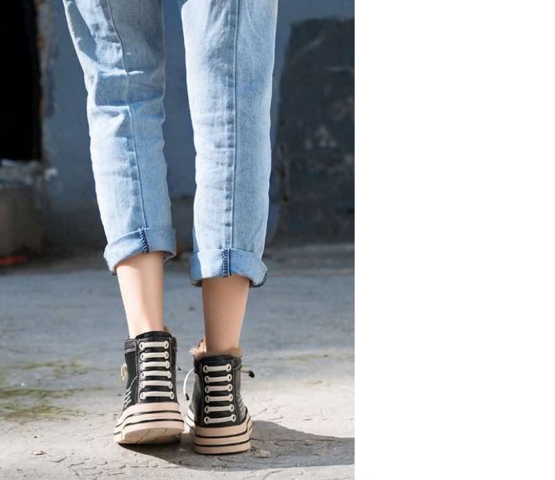 Grillen Dam Sneaker Svarta Skor - Svart kort plysch