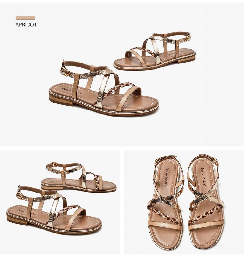 Guadalupe Lädersandal För Kvinnor - Aprikos