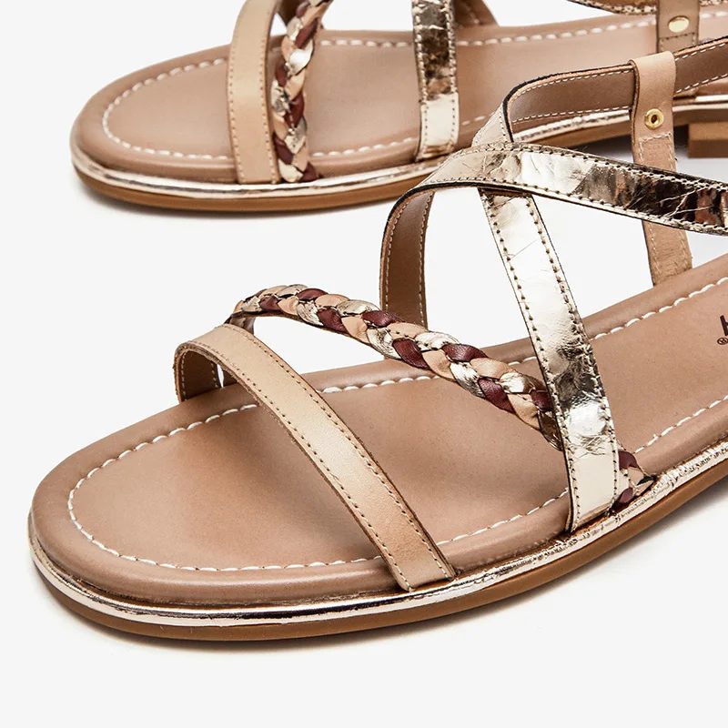Guadalupe Lädersandal För Kvinnor - Aprikos
