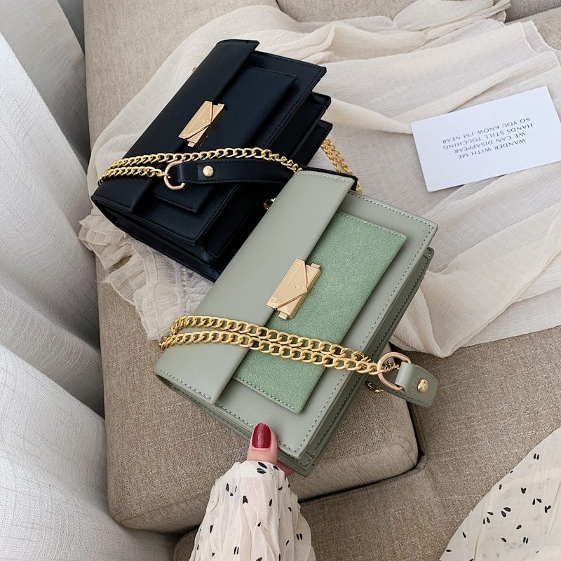 Haman Crossbody-väska För Kvinnor Med Läderkedjor - Grön