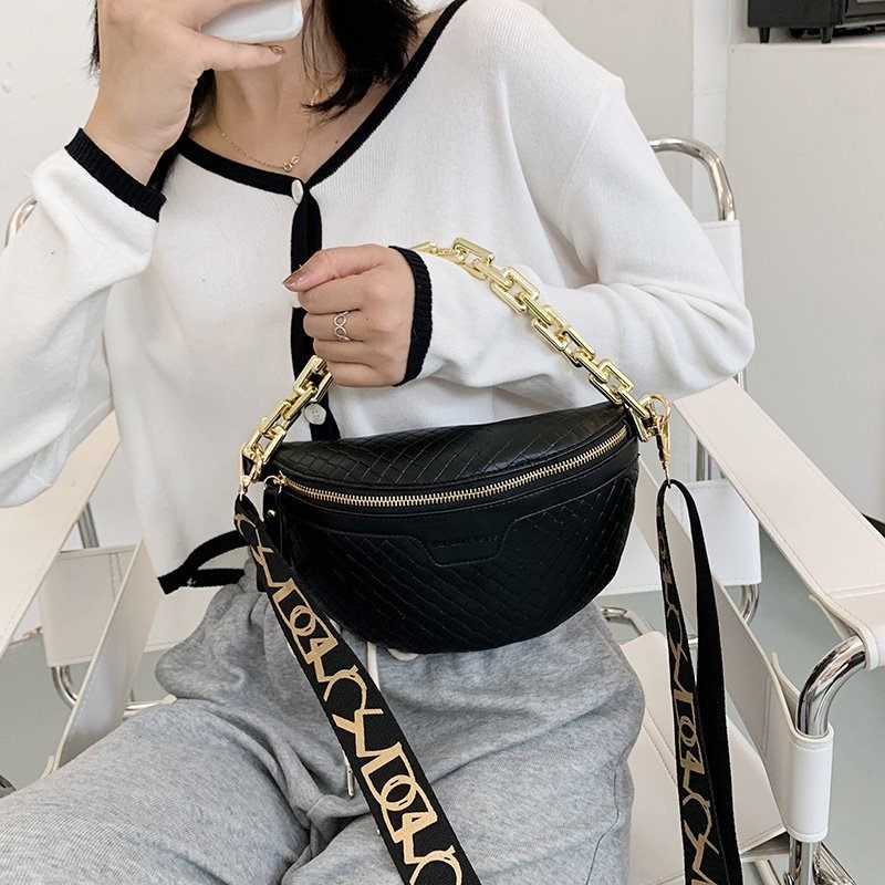Holny Small Crossbody-handväska I Läder Med Tjock Kedja För Kvinnor - Svart