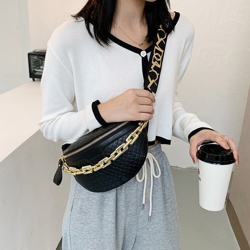 Holny Small Crossbody-handväska I Läder Med Tjock Kedja För Kvinnor - Svart