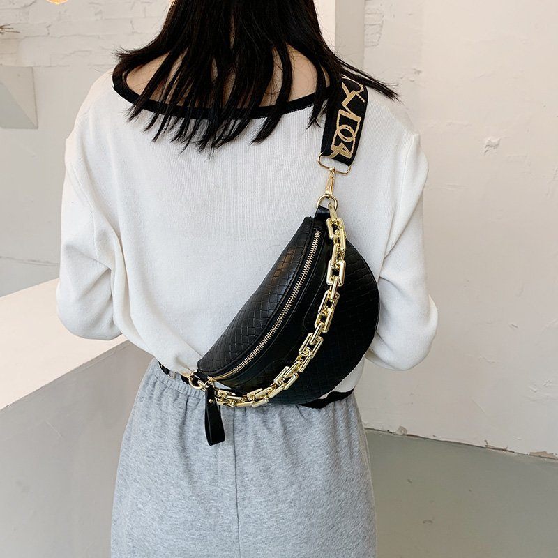 Holny Small Crossbody-handväska I Läder Med Tjock Kedja För Kvinnor - Svart