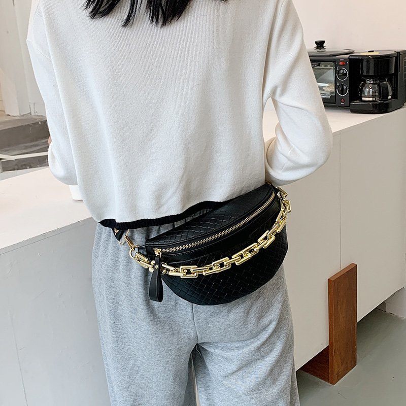Holny Small Crossbody-handväska I Läder Med Tjock Kedja För Kvinnor - Svart
