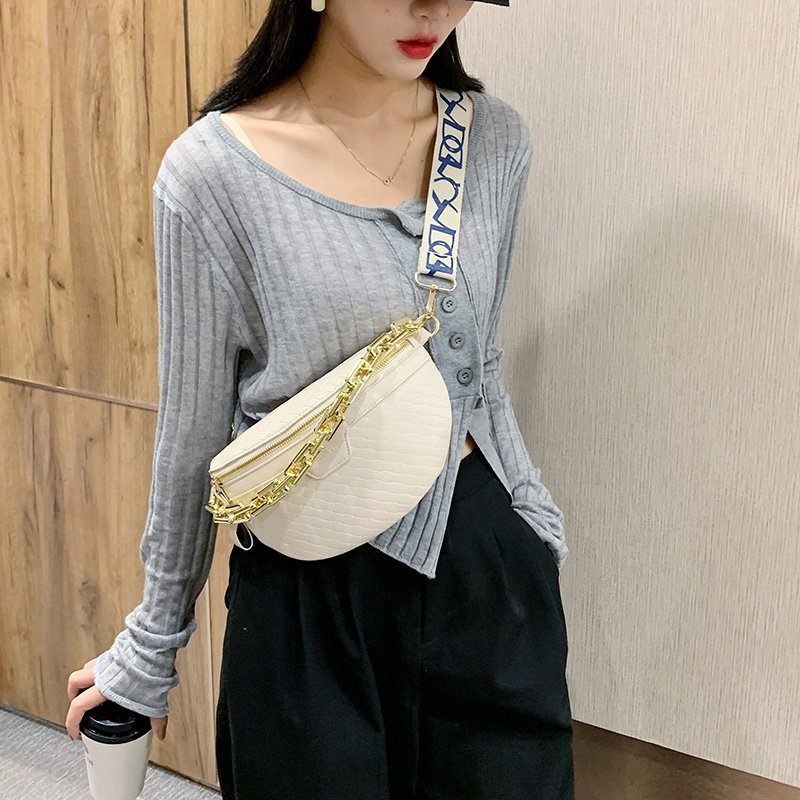 Holny Small Crossbody-handväska I Läder Med Tjock Kedja För Kvinnor - Svart