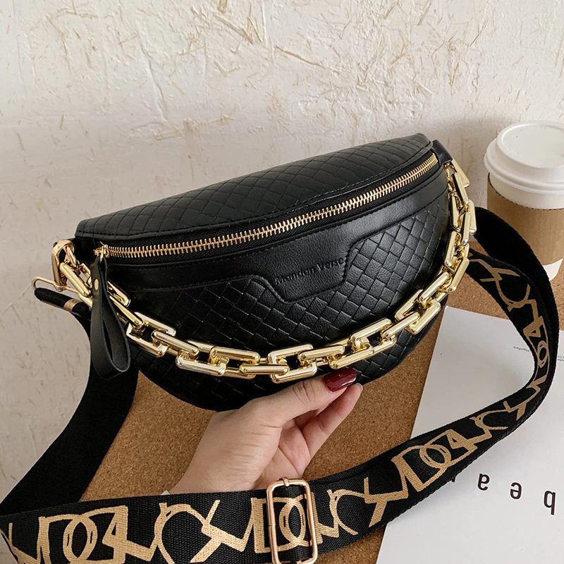 Holny Small Crossbody-handväska I Läder Med Tjock Kedja För Kvinnor - Svart