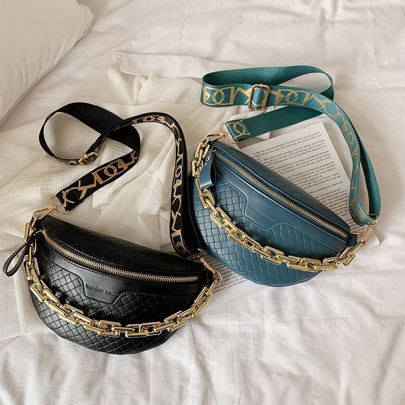 Holny Small Crossbody-handväska I Läder Med Tjock Kedja För Kvinnor - Svart
