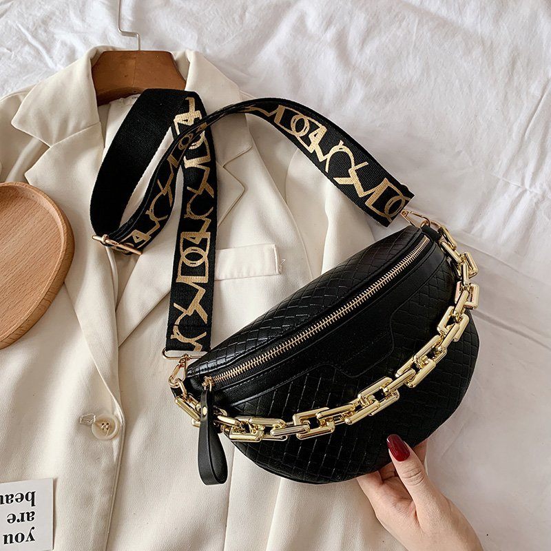 Holny Small Crossbody-handväska I Läder Med Tjock Kedja För Kvinnor - Svart
