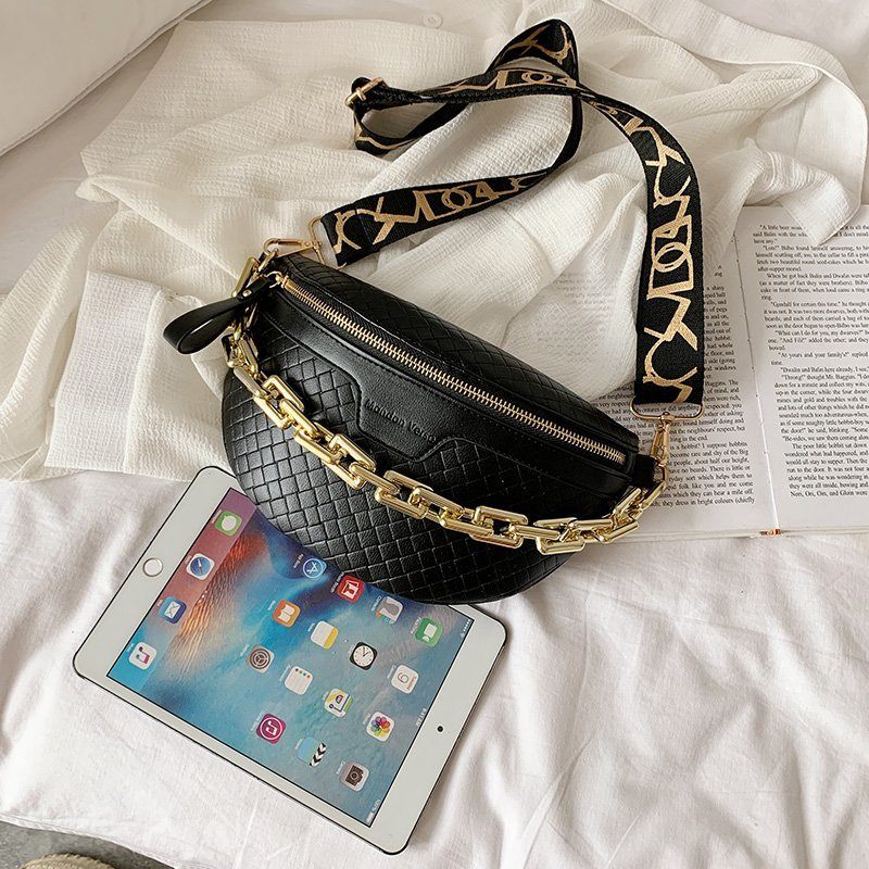 Holny Small Crossbody-handväska I Läder Med Tjock Kedja För Kvinnor - Svart