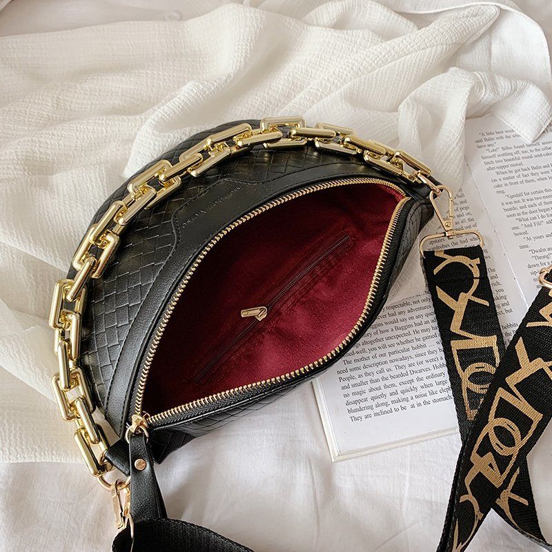 Holny Small Crossbody-handväska I Läder Med Tjock Kedja För Kvinnor - Svart