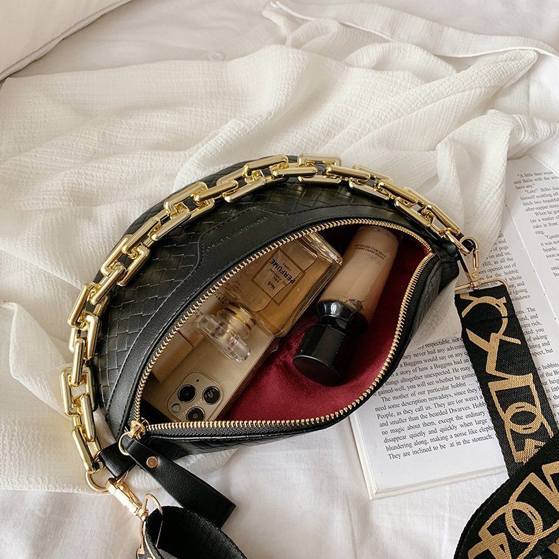 Holny Small Crossbody-handväska I Läder Med Tjock Kedja För Kvinnor - Svart
