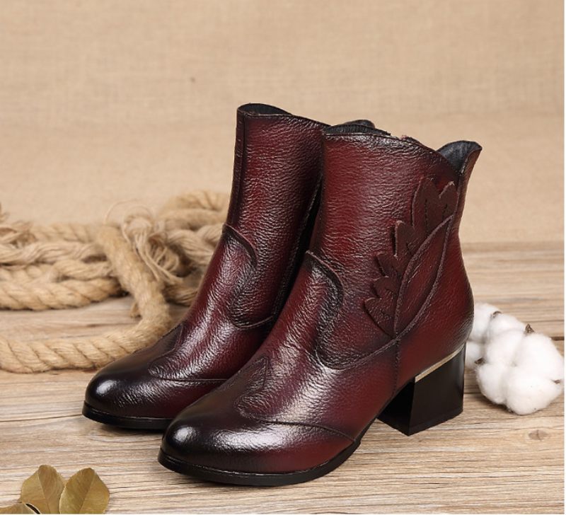 Humero Booties Ankelhöjd - Rött med päls