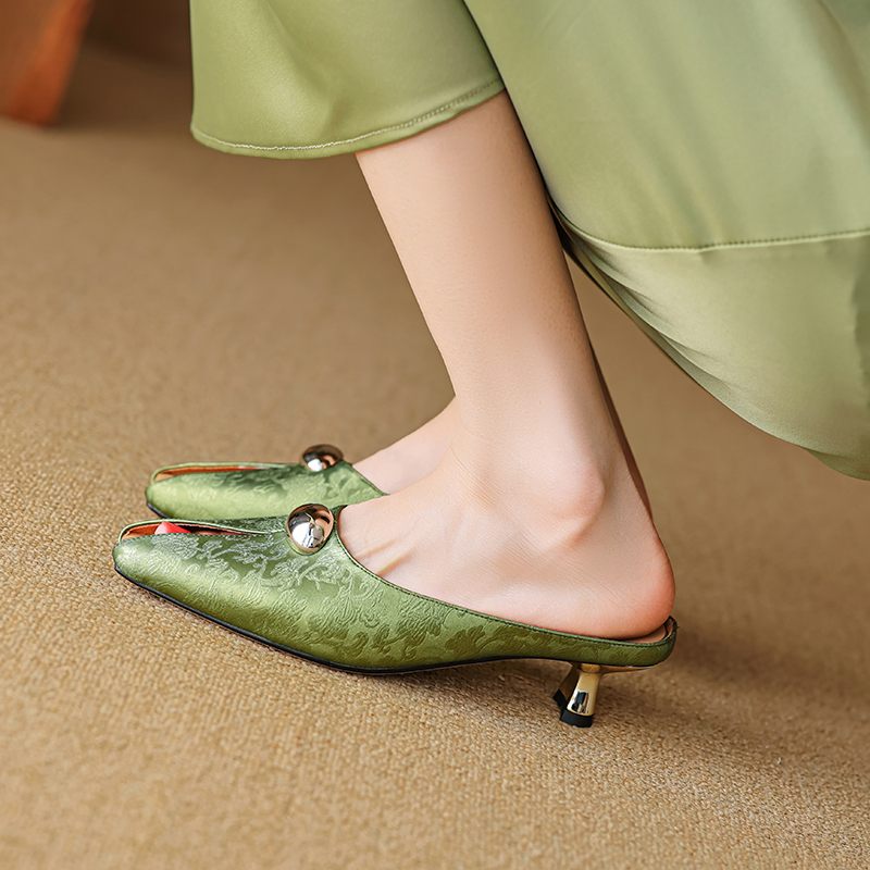 Iza Vintage Mules Med Öppen Tå För Kvinnor - Grön