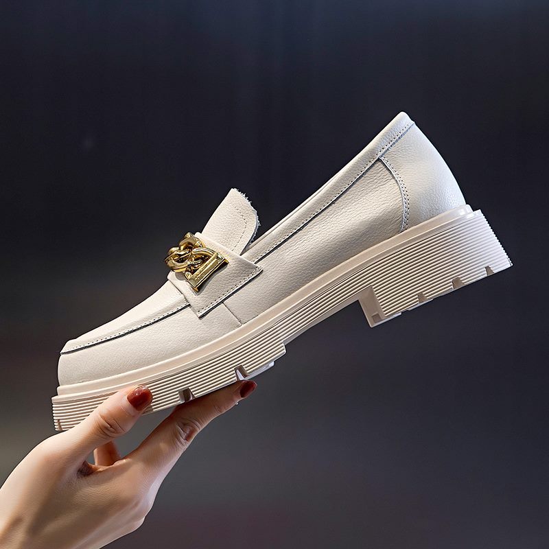 Julia Damer Dressy Platform Läder Loafer Skor - Beige