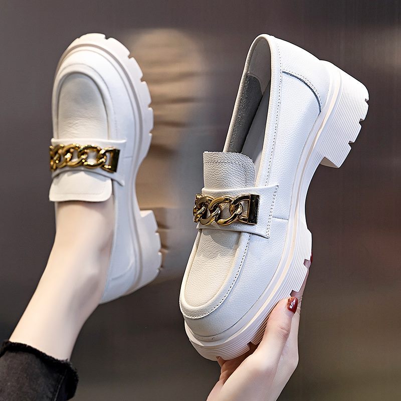 Julia Damer Dressy Platform Läder Loafer Skor - Beige
