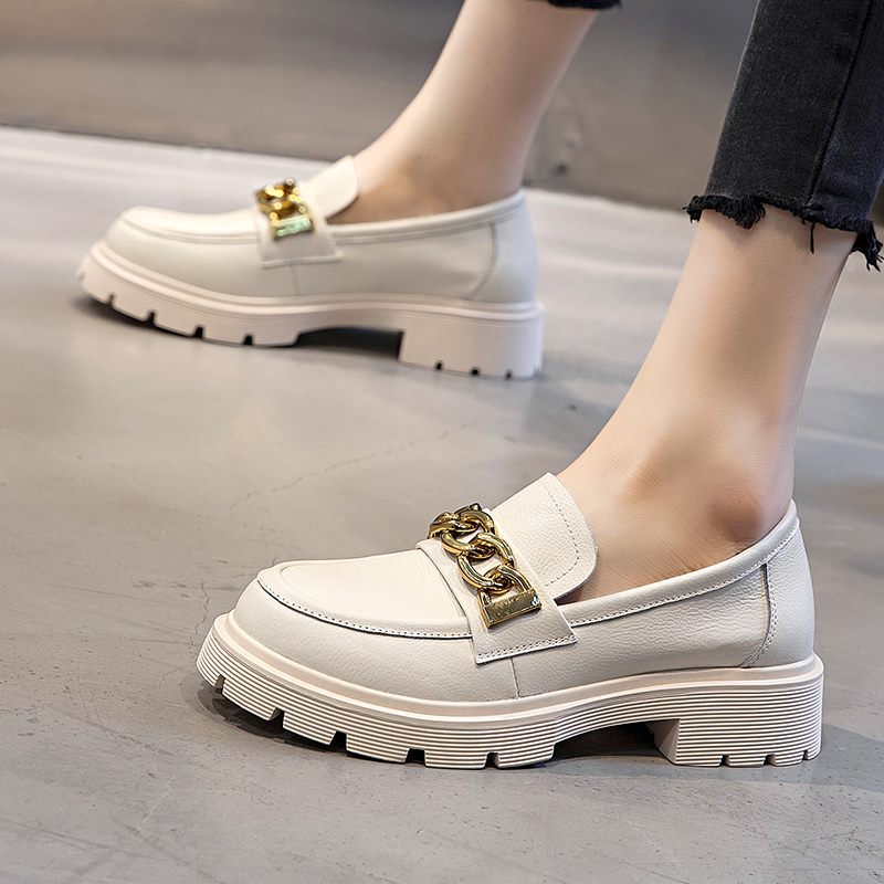 Julia Damer Dressy Platform Läder Loafer Skor - Beige
