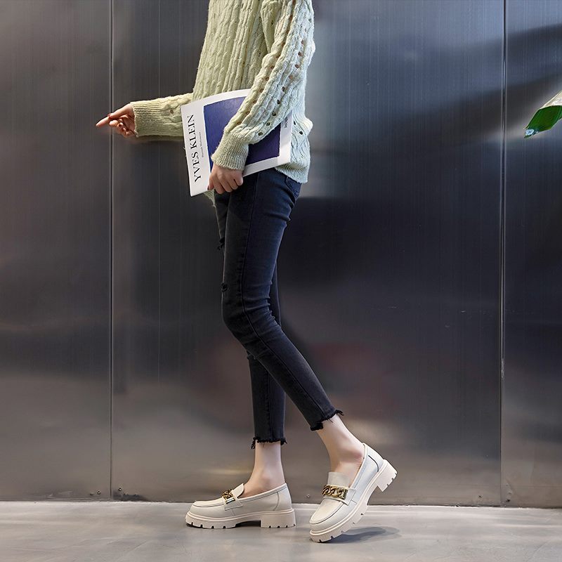 Julia Damer Dressy Platform Läder Loafer Skor - Beige