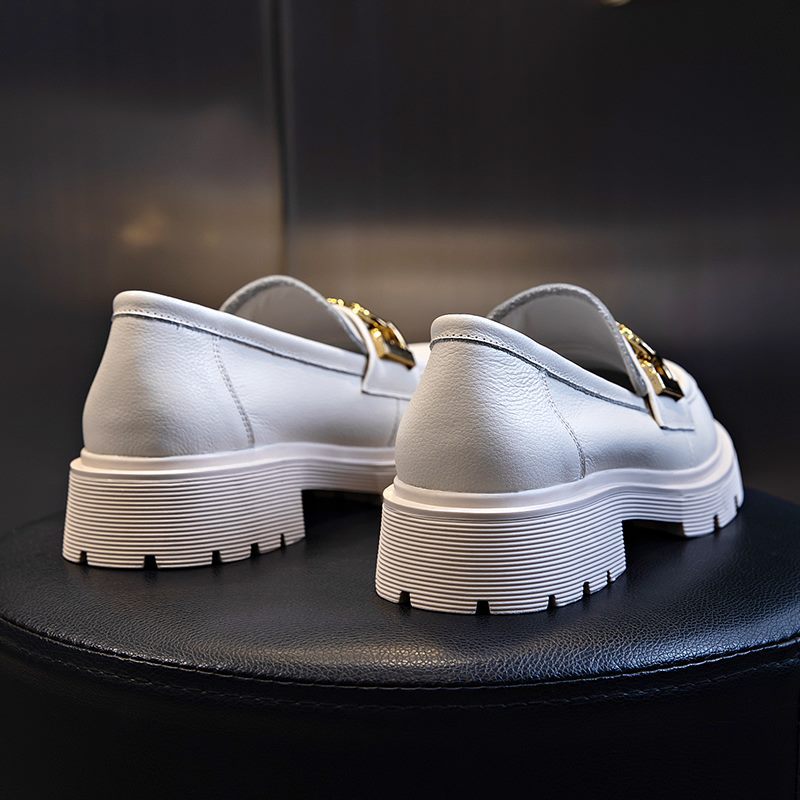 Julia Damer Dressy Platform Läder Loafer Skor - Beige