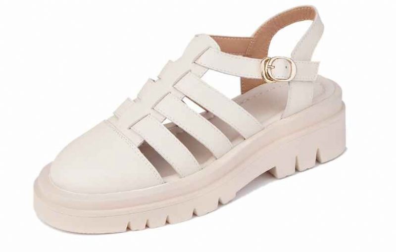 Kity Lädersandal Med Rund Tå För Kvinnor - Beige