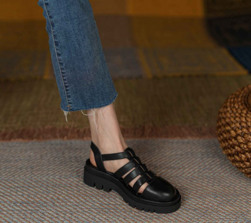 Kity Lädersandal Med Rund Tå För Kvinnor - Beige