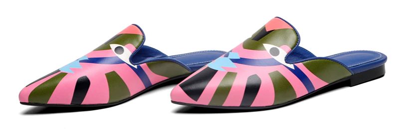Koky Damtryckta Smal Toe Mules Skor - Rosa