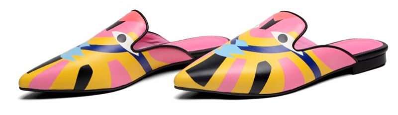 Koky Damtryckta Smal Toe Mules Skor - Rosa