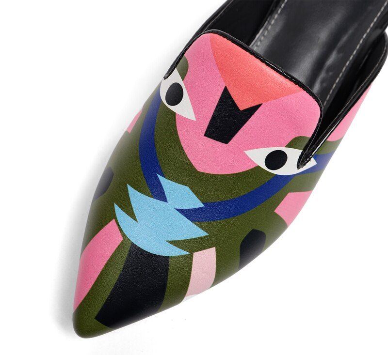 Koky Damtryckta Smal Toe Mules Skor - Rosa