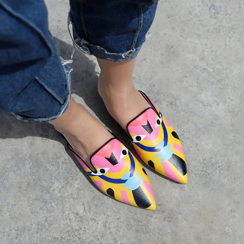 Koky Damtryckta Smal Toe Mules Skor - Rosa