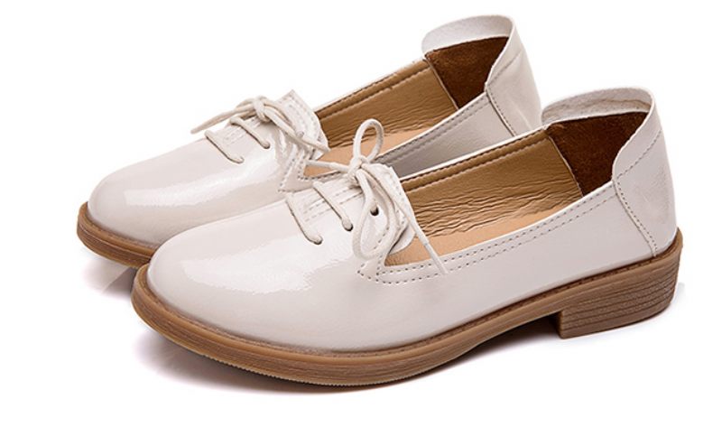 Kymi Casual Leather Loafer Skor För Kvinnor - Beige