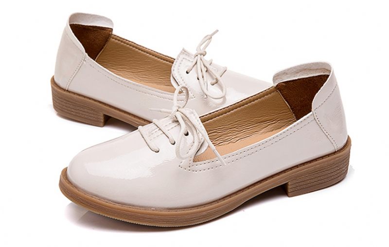 Kymi Casual Leather Loafer Skor För Kvinnor - Beige