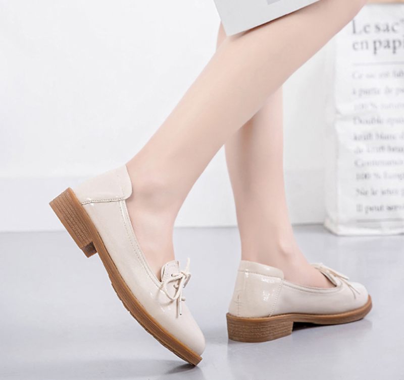 Kymi Casual Leather Loafer Skor För Kvinnor - Beige
