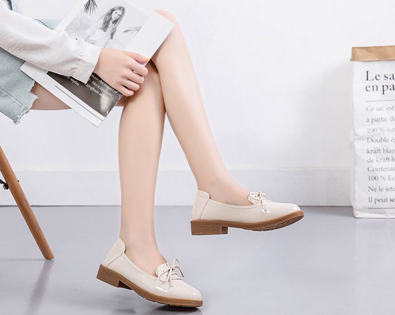 Kymi Casual Leather Loafer Skor För Kvinnor - Beige