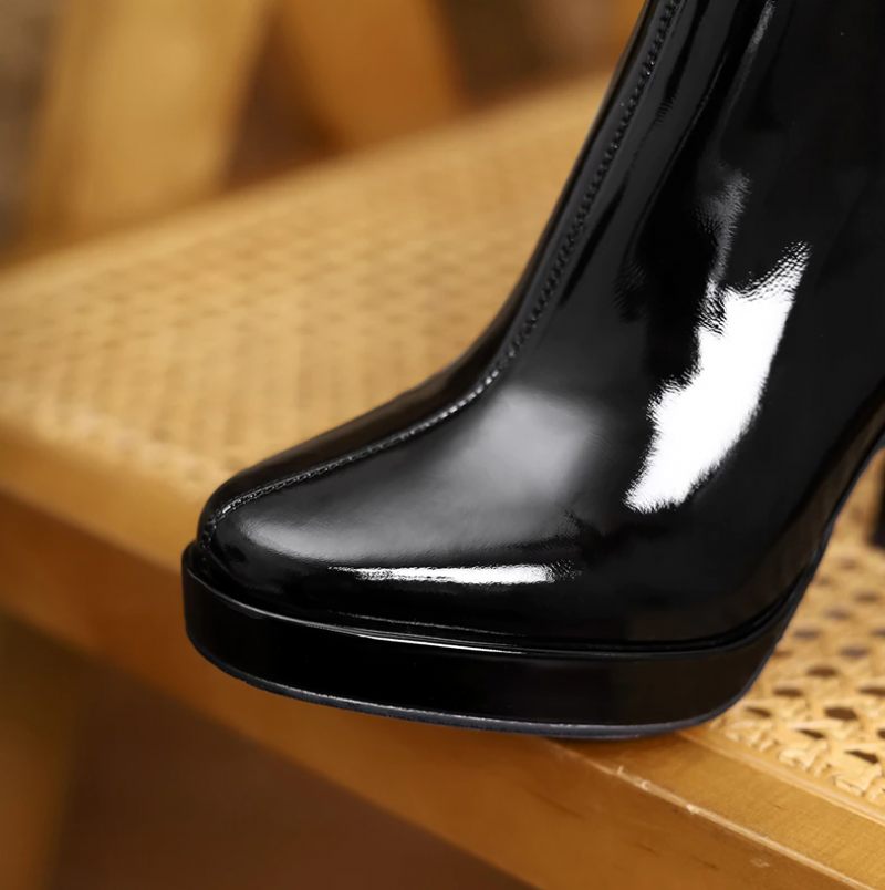 Libary Kvinnors Högklackade Plattformssvarta Tossor - Black No Fur