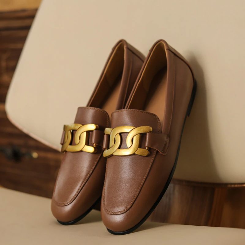 Lina Damer Casual Leather Loafer Skor - Svart