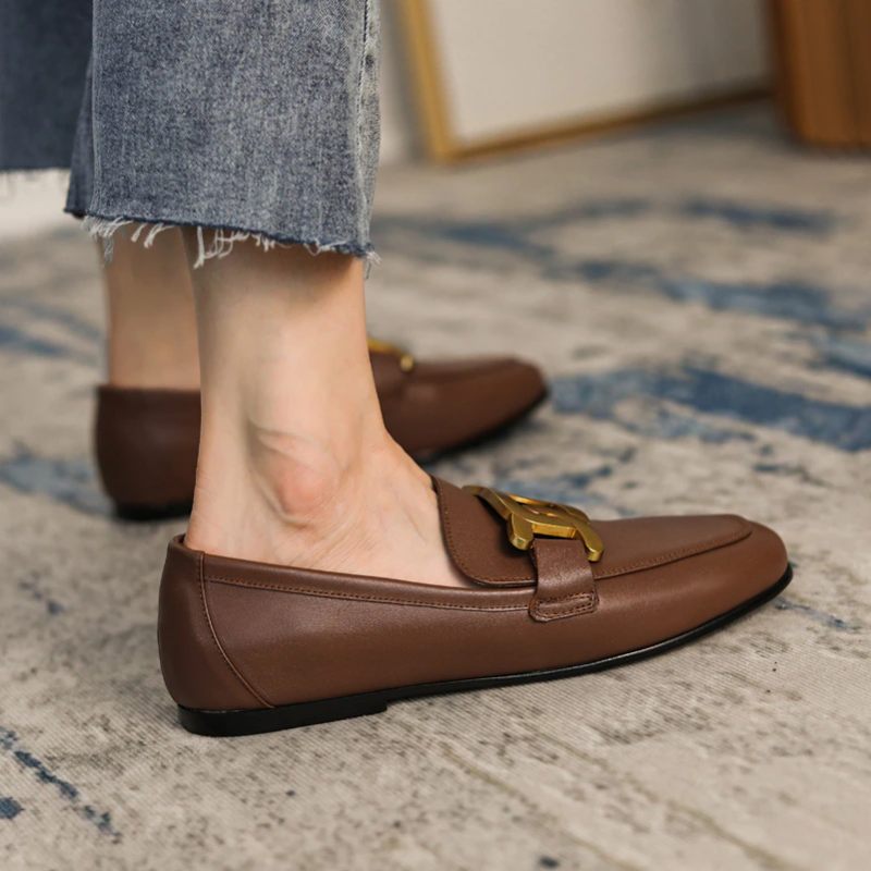 Lina Damer Casual Leather Loafer Skor - Svart