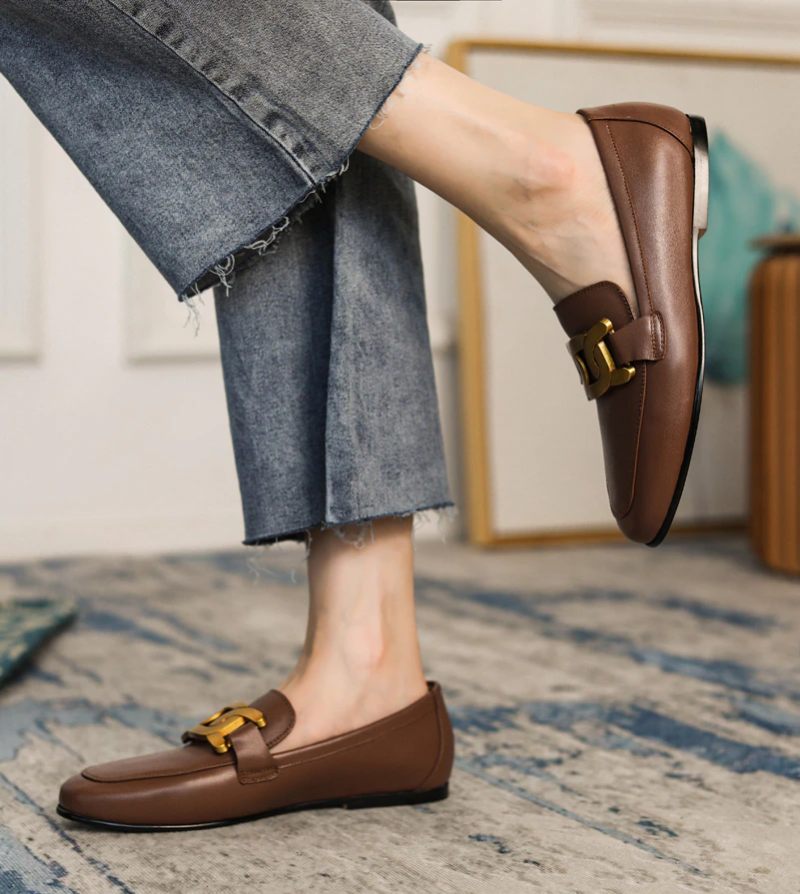 Lina Damer Casual Leather Loafer Skor - Svart