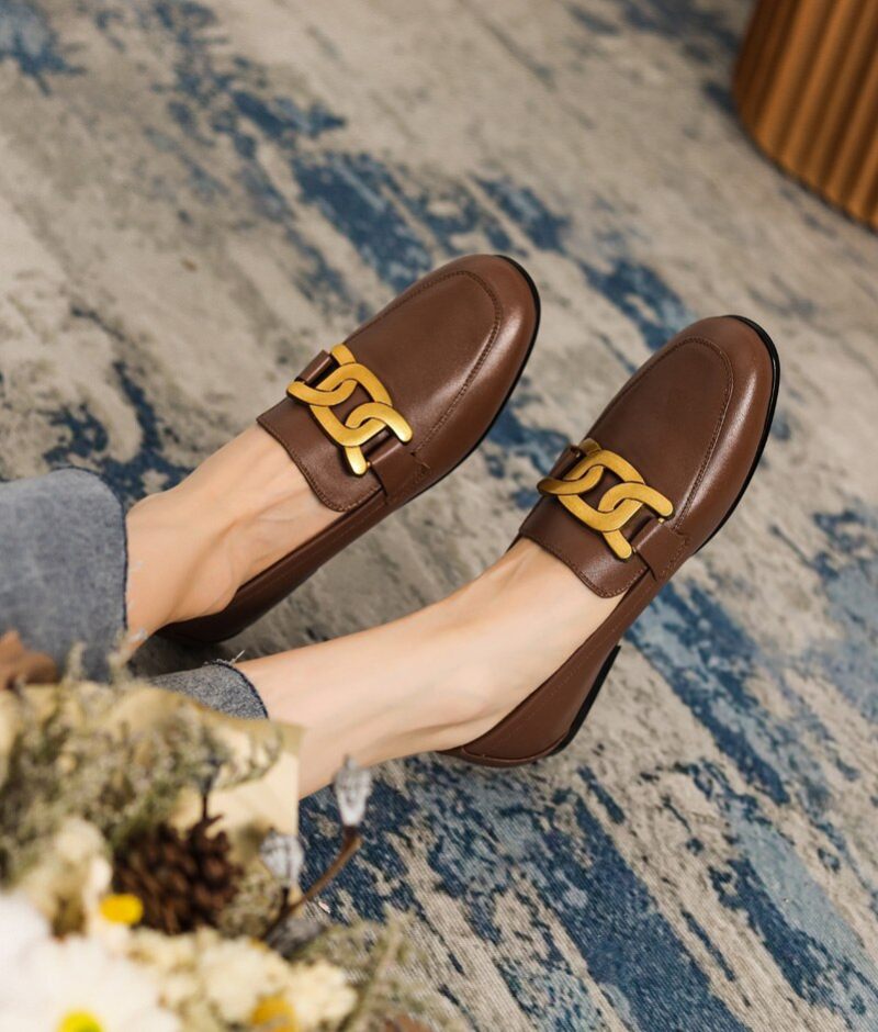 Lina Damer Casual Leather Loafer Skor - Svart
