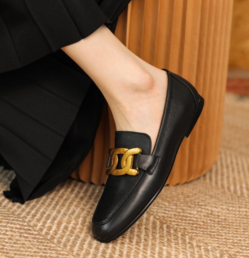 Lina Damer Casual Leather Loafer Skor - Svart