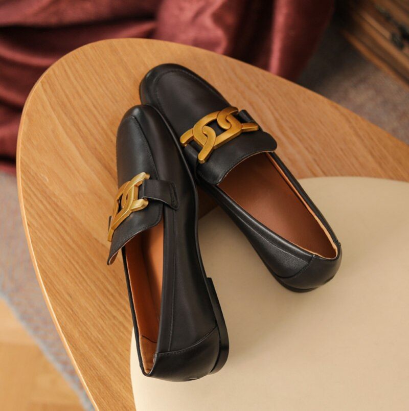Lina Damer Casual Leather Loafer Skor - Svart