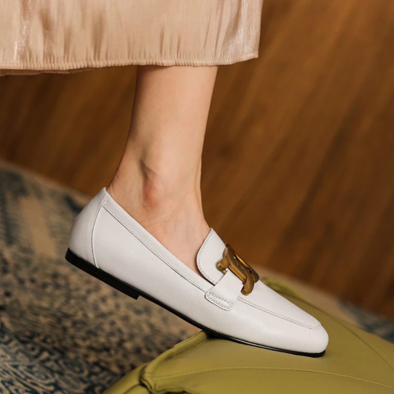 Lina Damer Casual Leather Loafer Skor - Svart