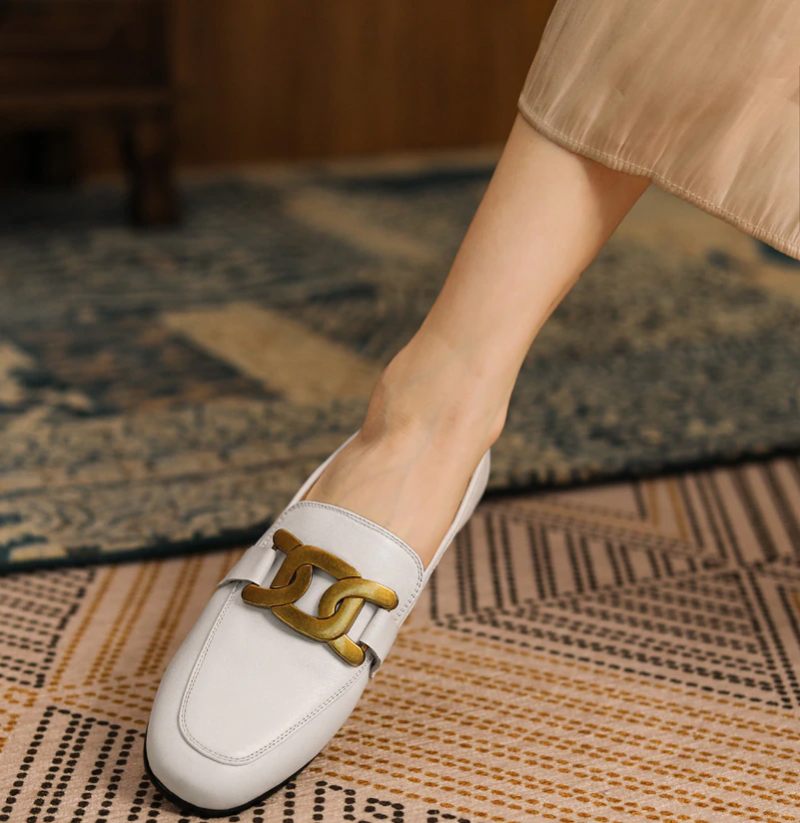 Lina Damer Casual Leather Loafer Skor - Svart