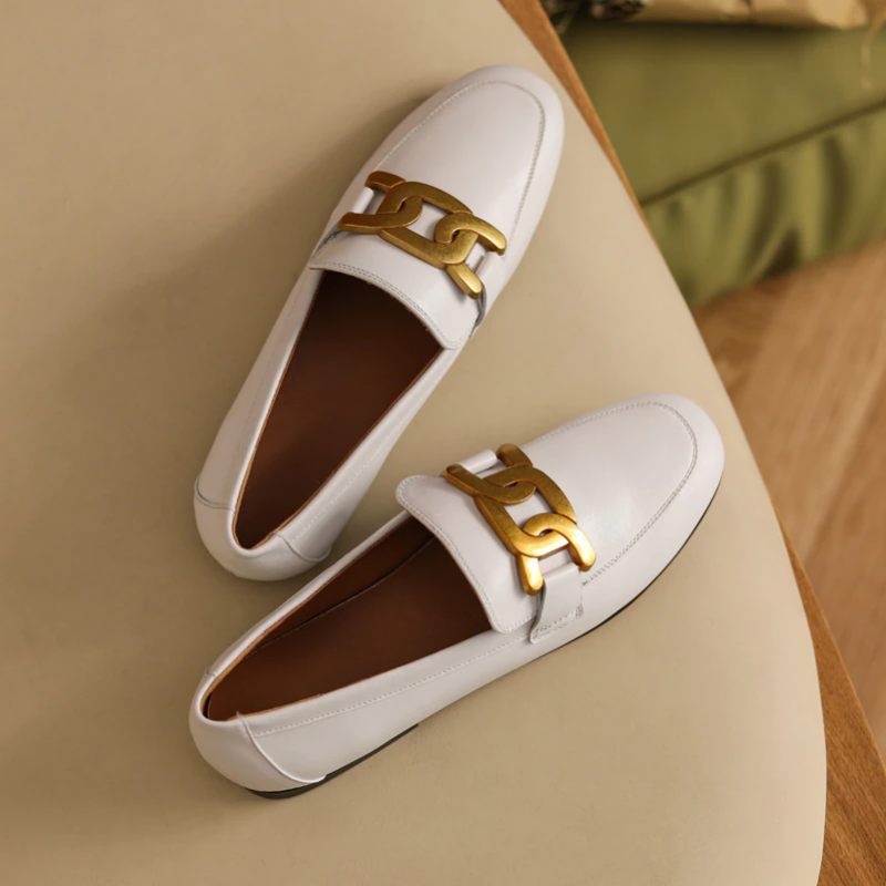 Lina Damer Casual Leather Loafer Skor - Svart